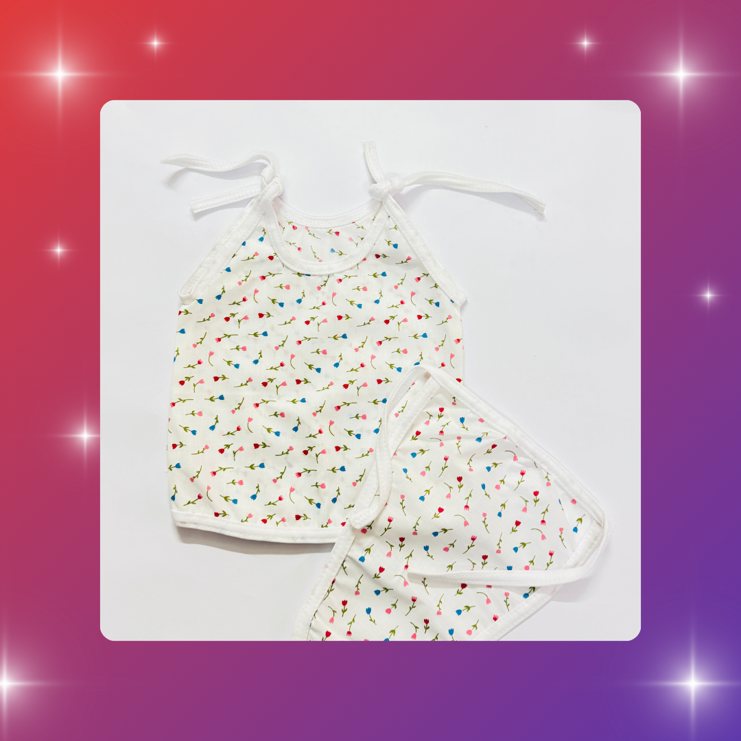 Combo Pack of 3 - Baby Cotton Nappy Tops with Tie-Up Sleeves (Unisex)