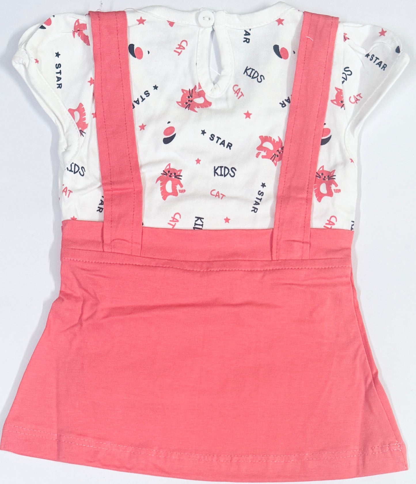 Pink Suspender Style Baby Girl Set with "It's Cute" Cat Print – Size S (0–6 Months)