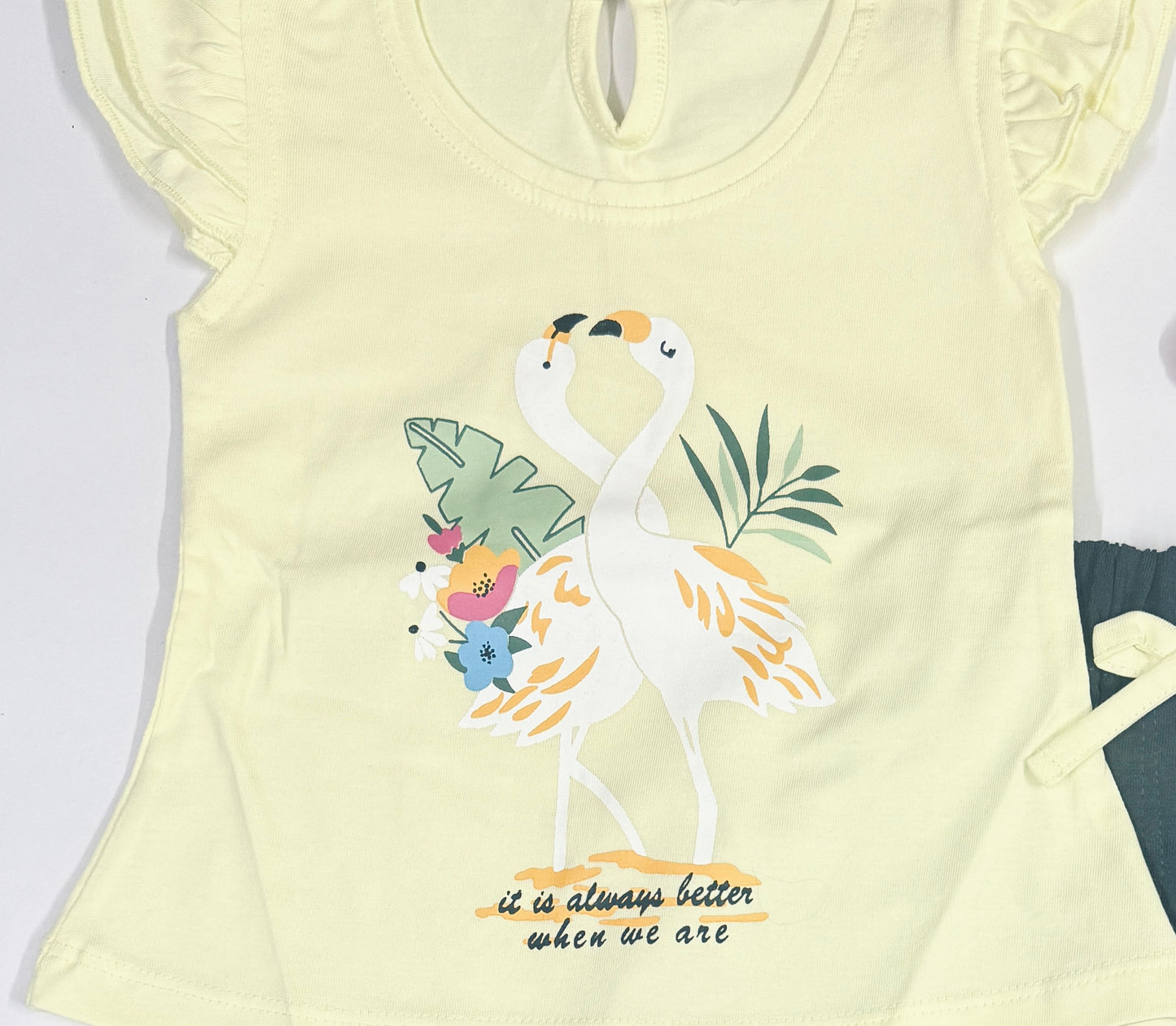 Yellow Flamingo Summer Co-Ord Set for Baby Girls – Size M (6–9 Months)