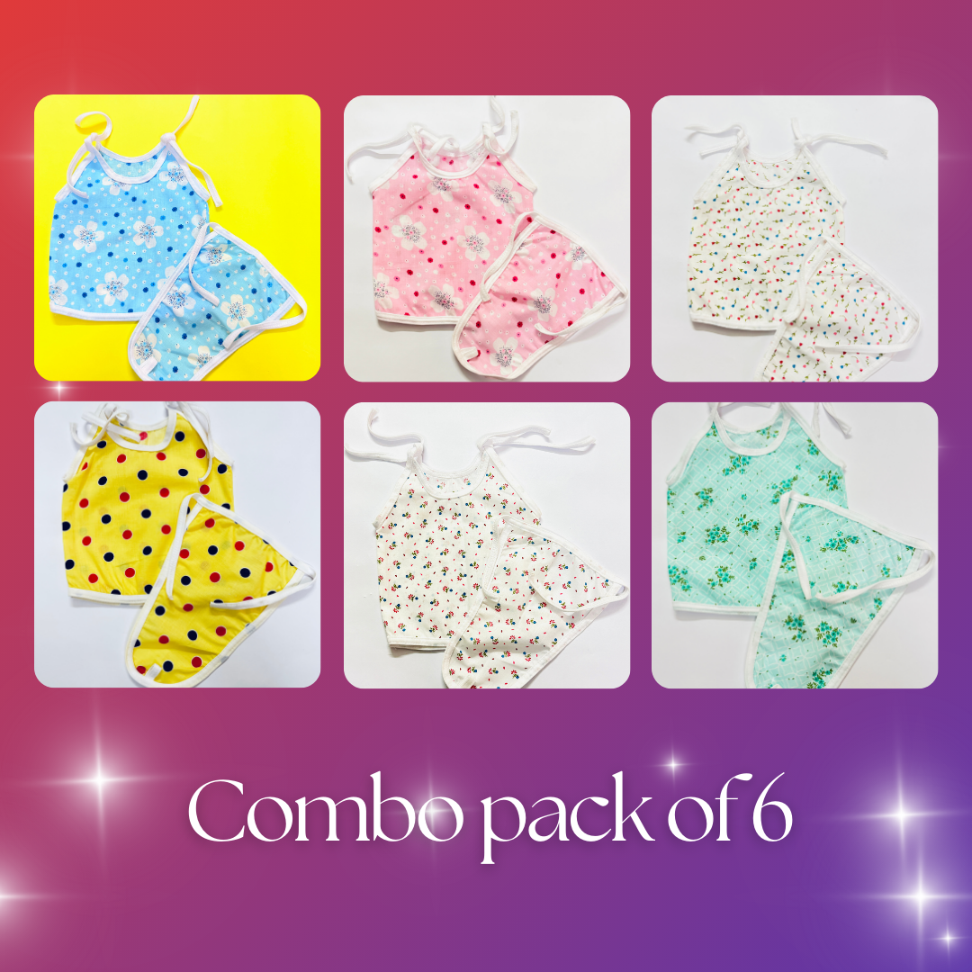 Premium Baby Cotton Vest & Nappy Combo – Set of 6 (0–3 Months)