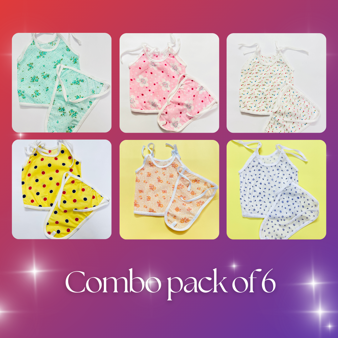 Baby Cotton Vest & Nappy Set – Combo Pack of 6 (0–3 Months)