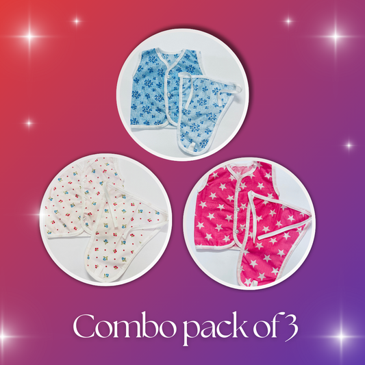 Soft Cotton Baby Vest & Nappy Combo – Pack of 3 (0–6 Months)