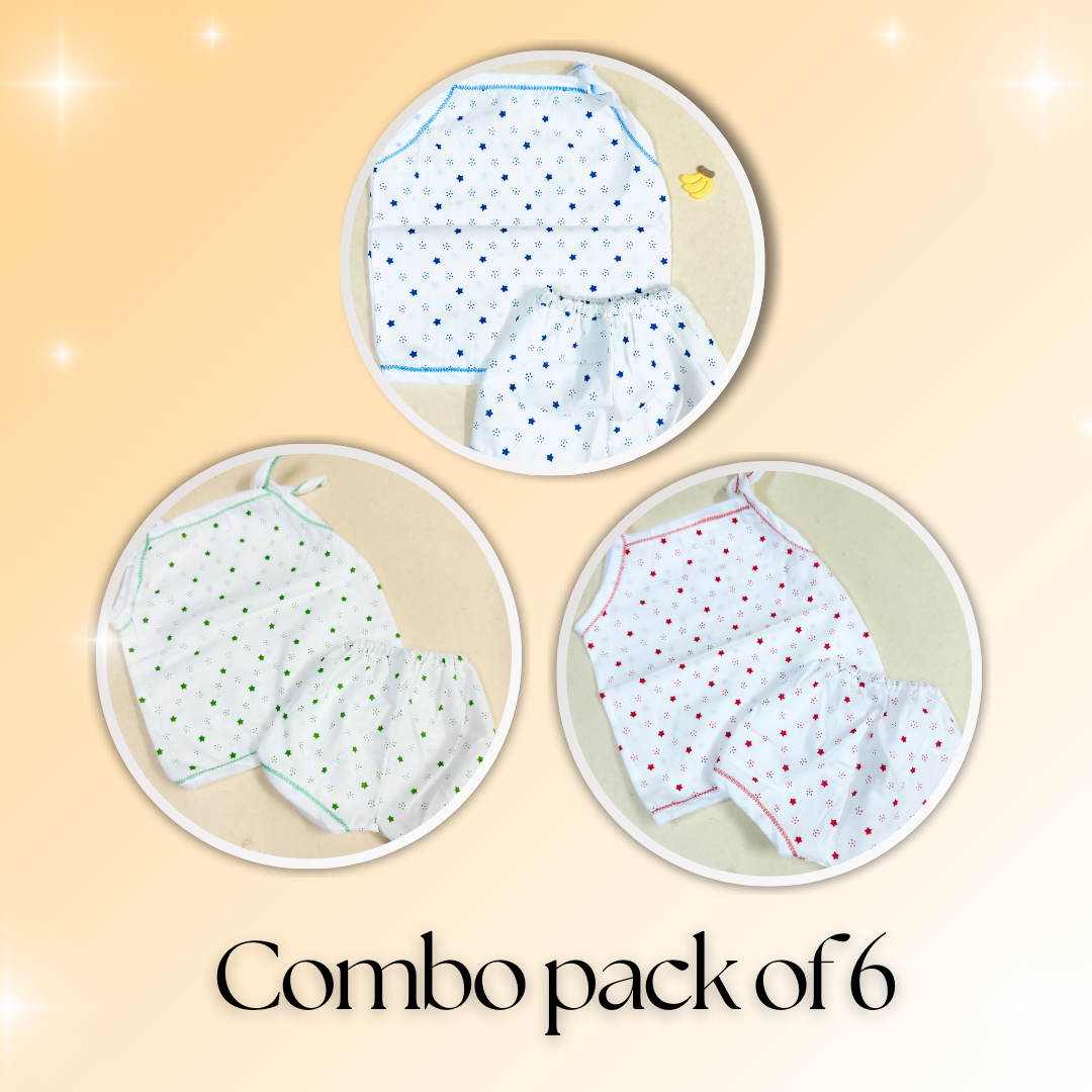 Baby Cotton Jhabla Combo Pack of 6 – 3 Shades (Red, Blue, Green) | Soft & Breathable | Unisex Baby Wear