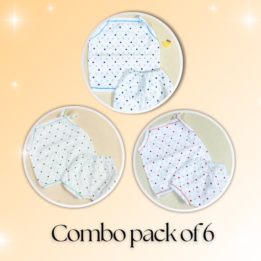 Baby Cotton Jhabla Combo Pack of 6 – 3 Shades (Red, Blue, Green) | Soft & Breathable | Unisex Baby Wear