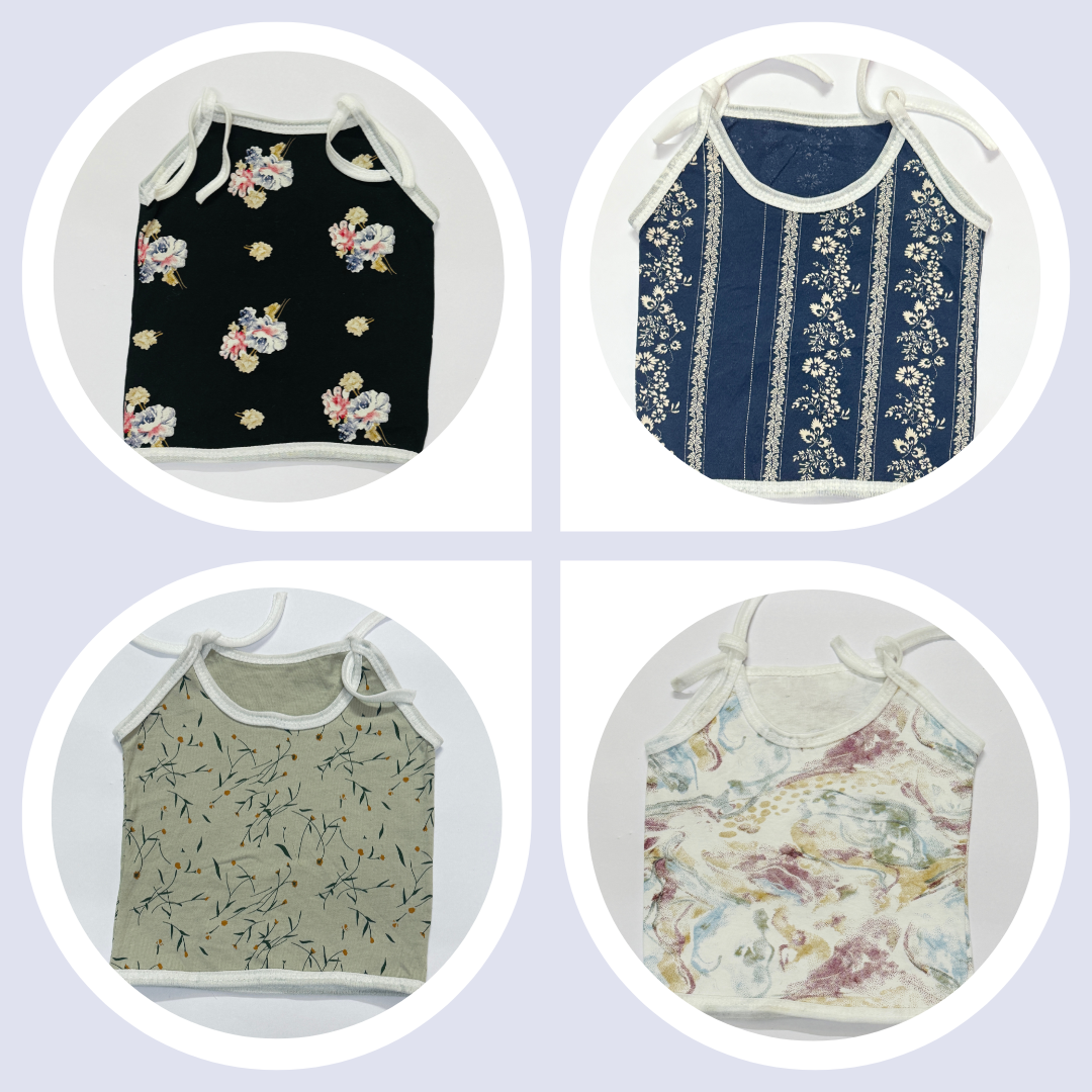 Mini Hug Girls Cotton Tie-Up Tops – Elegant Floral Combo Pack of 4 (0–6 Months)