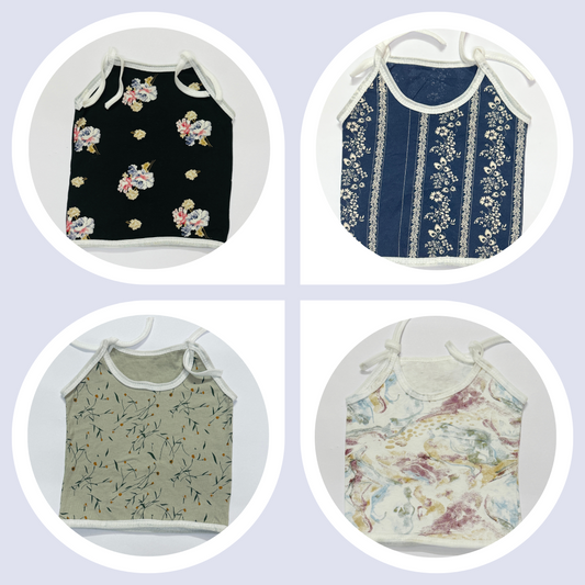 Mini Hug Girls Cotton Tie-Up Tops – Elegant Floral Combo Pack of 4 (0–6 Months)