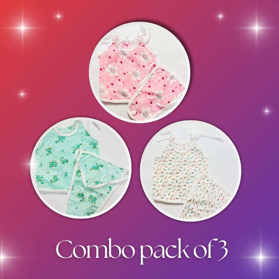 Baby Sleeveless Cotton Vest & Nappy Set – Combo Pack of 3 (0–3 Months)