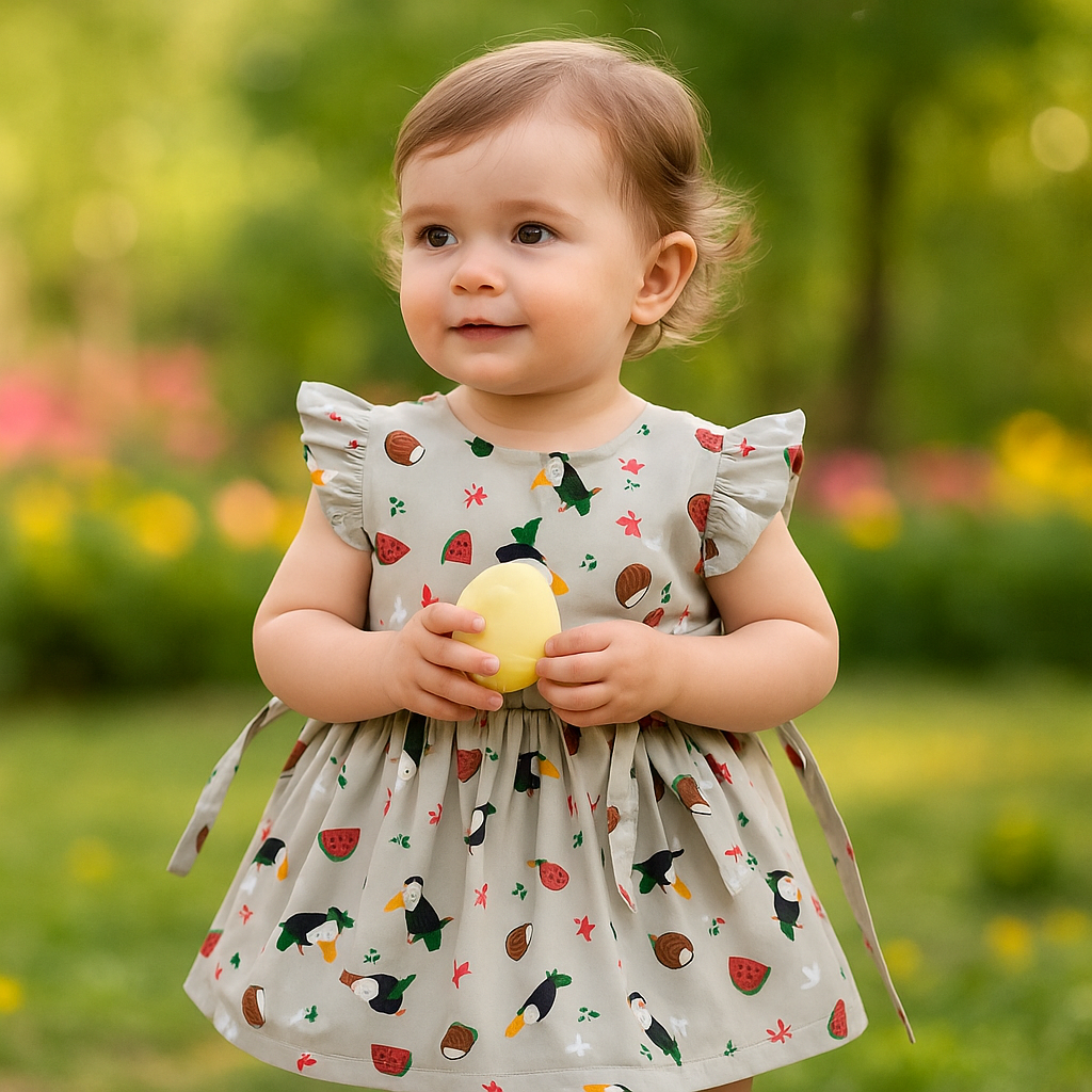 MINIHUG-  FRUIT PRINTED GREY FROCK DRESS