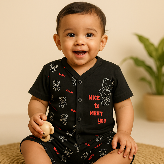 Beary BLACK Cotton Co-ord Set for Babies (6-12Months) – Unisex