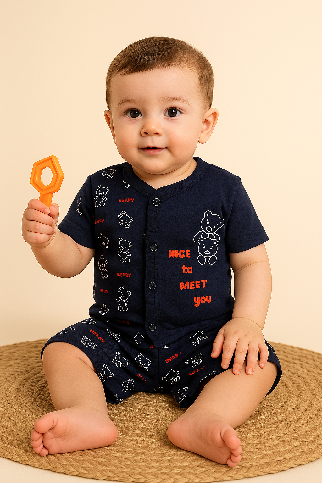 Beary Maroon NAVY BLUE Cotton Co-ord Set for Babies (3-6 Months) – Unisex