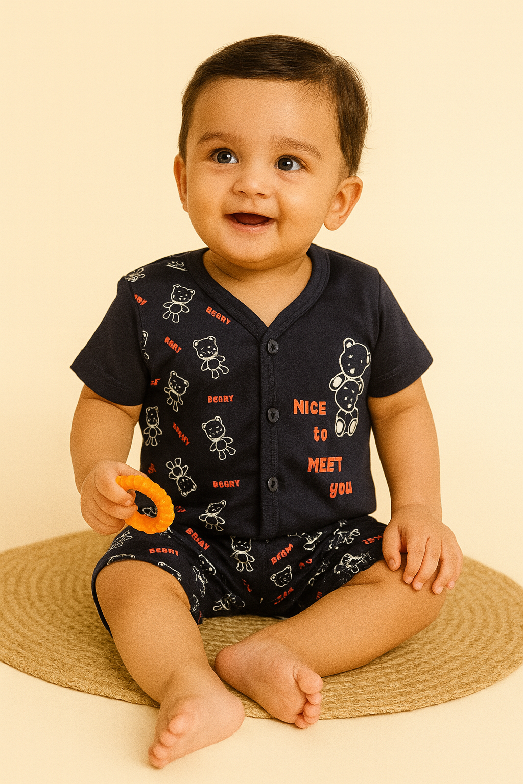 Beary NAVY BLUE Cotton Co-ord Set for Babies (3-6 Months) – Unisex