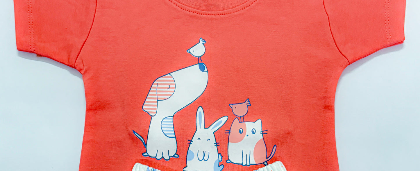 Tiny Trends Baby Unisex Animal Friends Printed T-Shirt & Shorts Set