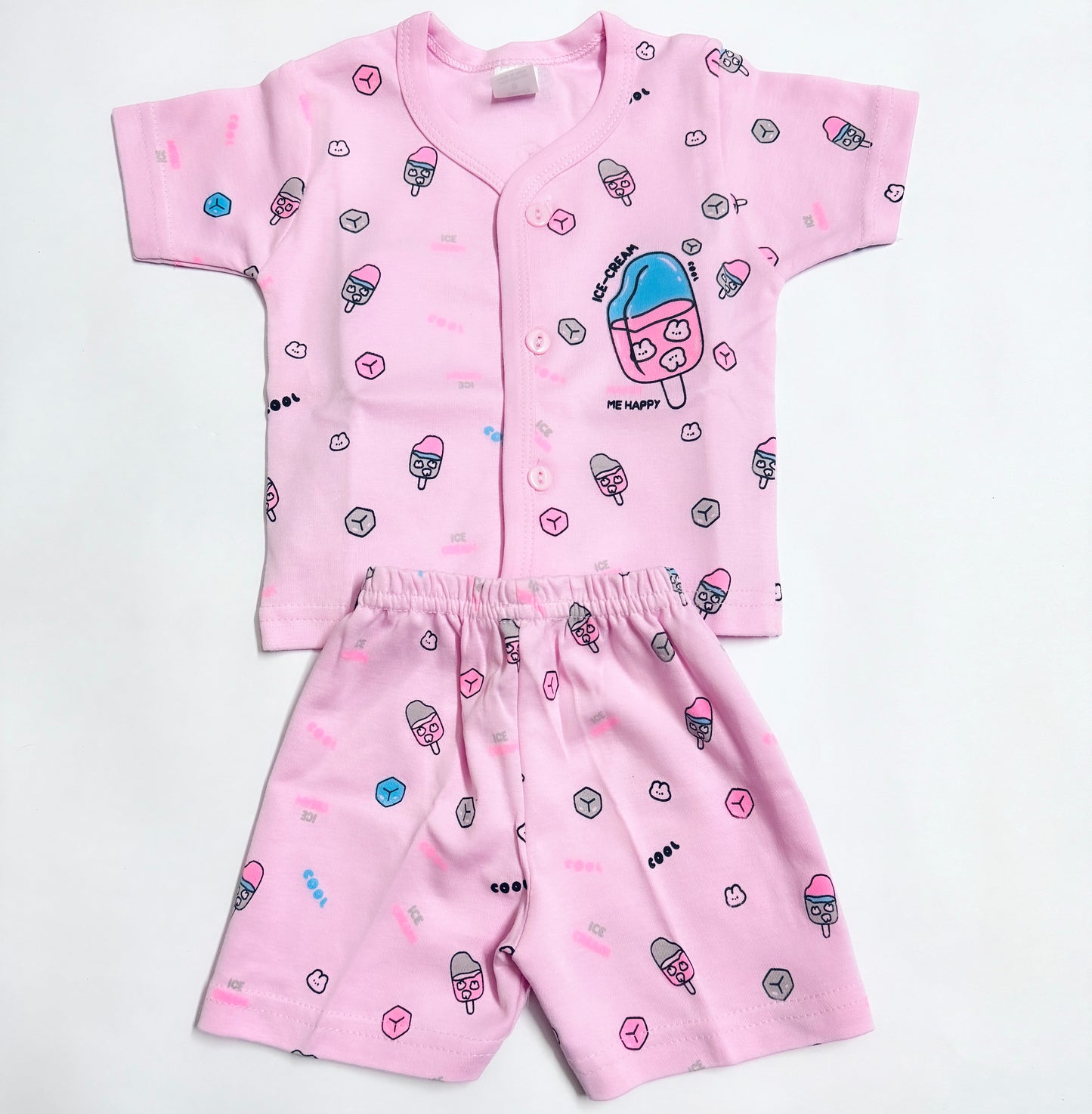 Tiny Trends Baby Girls Ice Cream Print Pink Night Suit Set – Size L (12-18 Months)