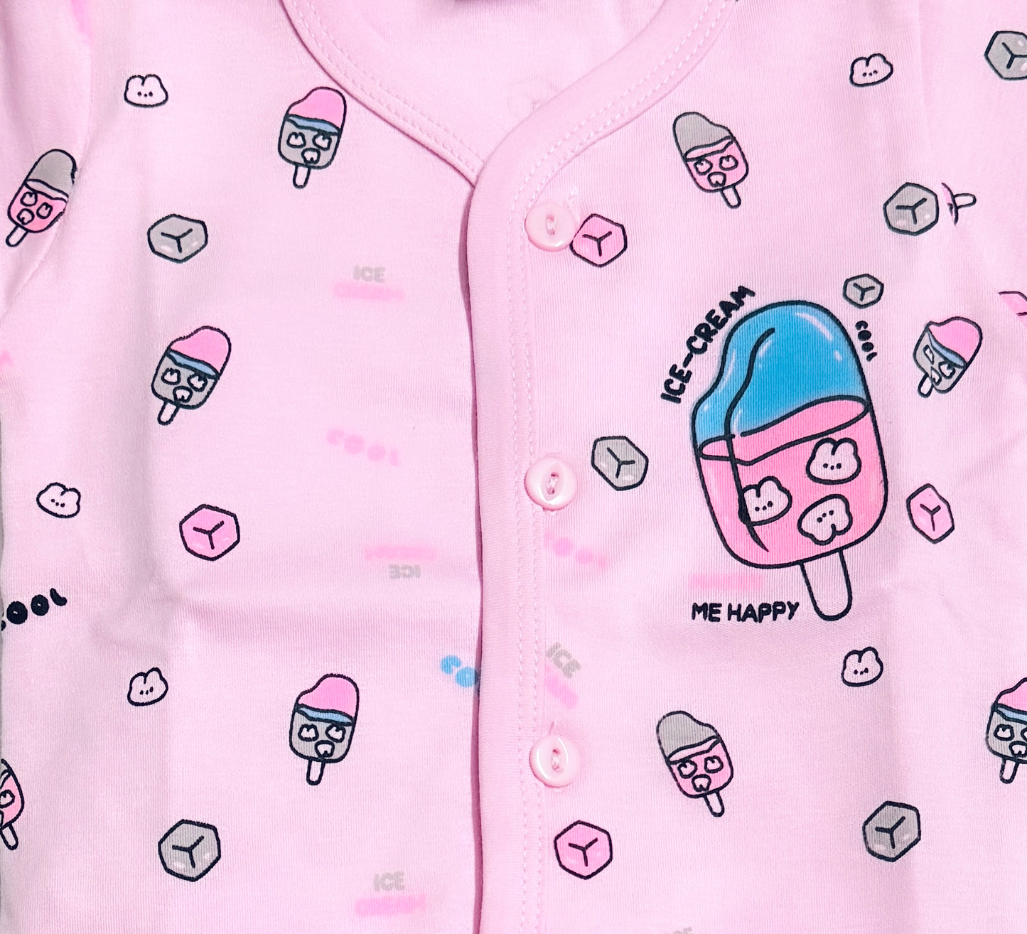 Tiny Trends Baby Girls Ice Cream Print Pink Night Suit Set – Size L (12-18 Months)