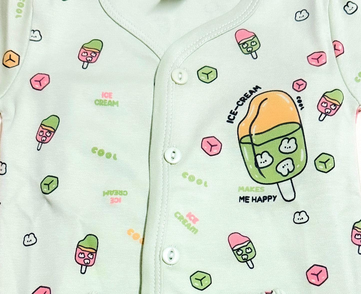 Mint Green Baby Summer Co-ord Set – Ice Cream Print (Size: 6–12 Months)
