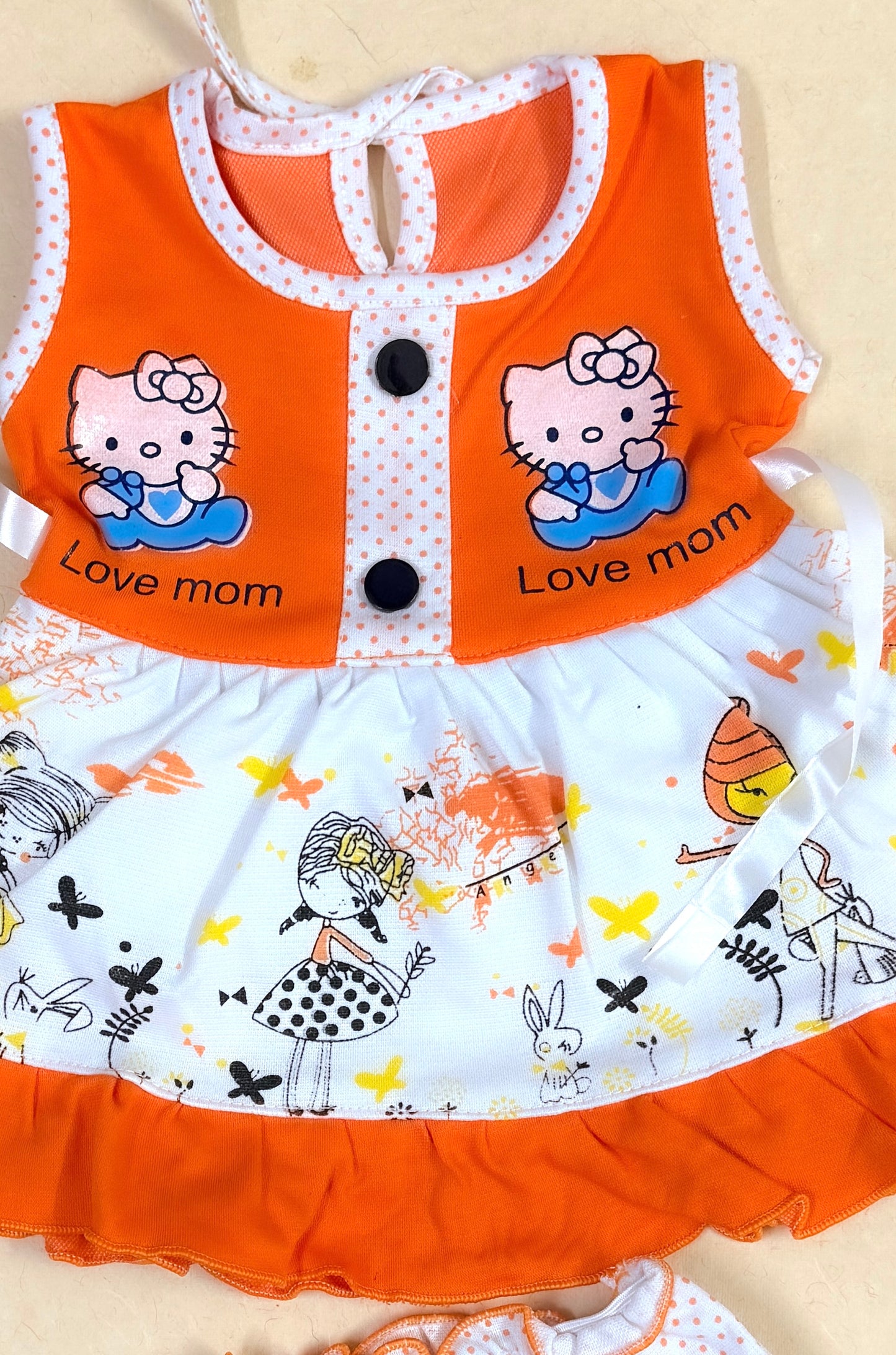 Baby Girl Cotton Dress Set – Green & White 'Love Mom' Print with Matching Bottom | Summer Wear"