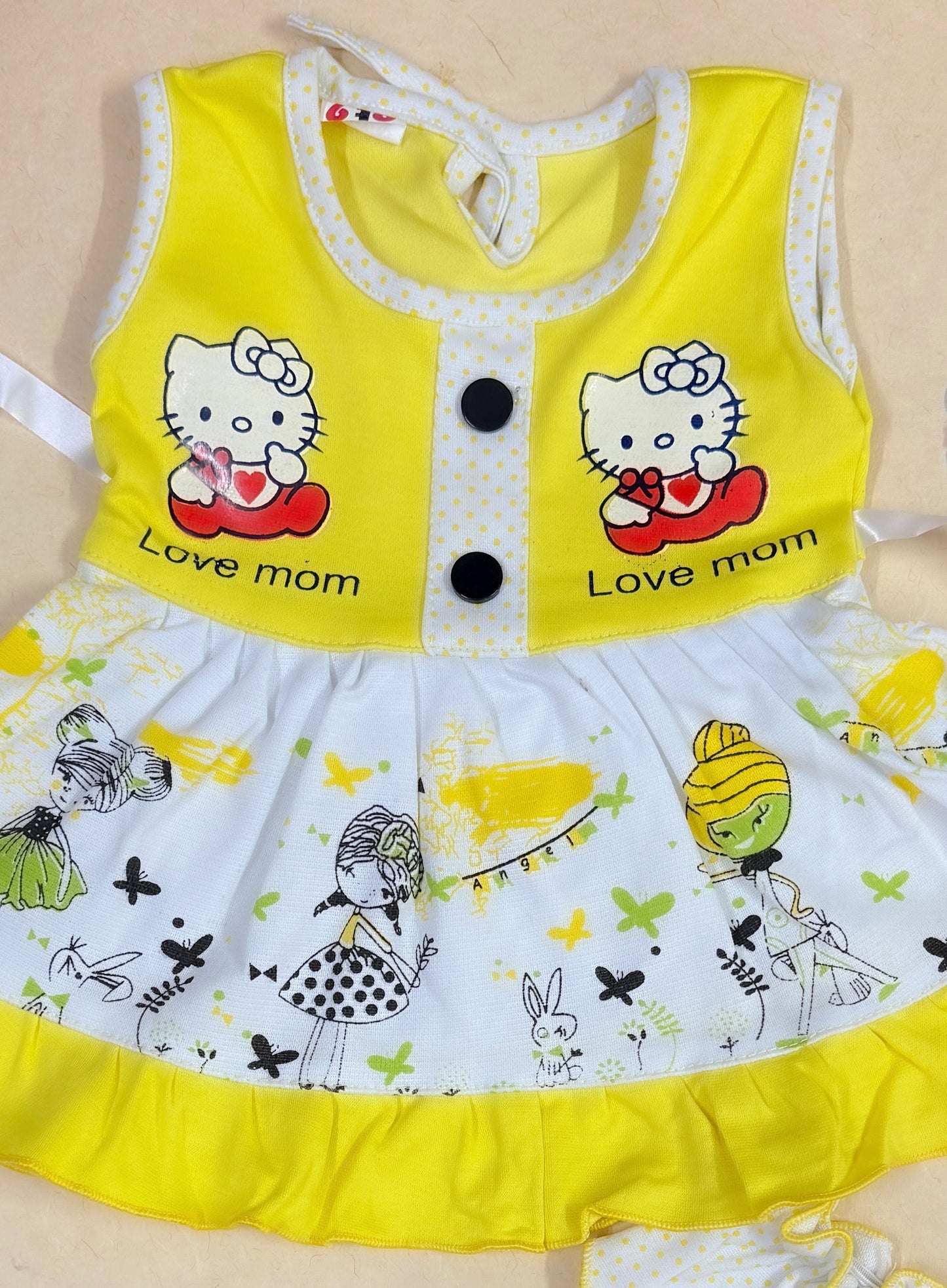 Baby Girl Cotton Dress Set – Green & White 'Love Mom' Print with Matching Bottom | Summer Wear"