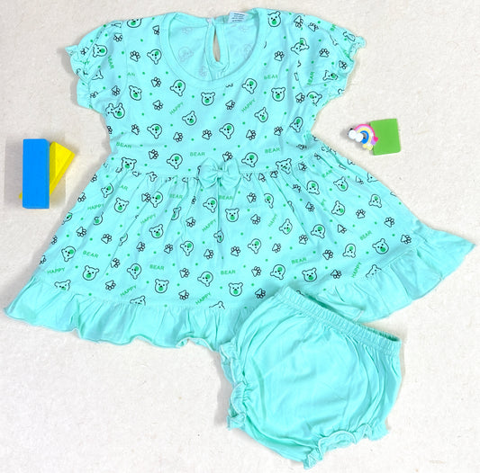Aqua Blue Baby Girl Frock with Matching Bloomers – Size L (9–12 Months)