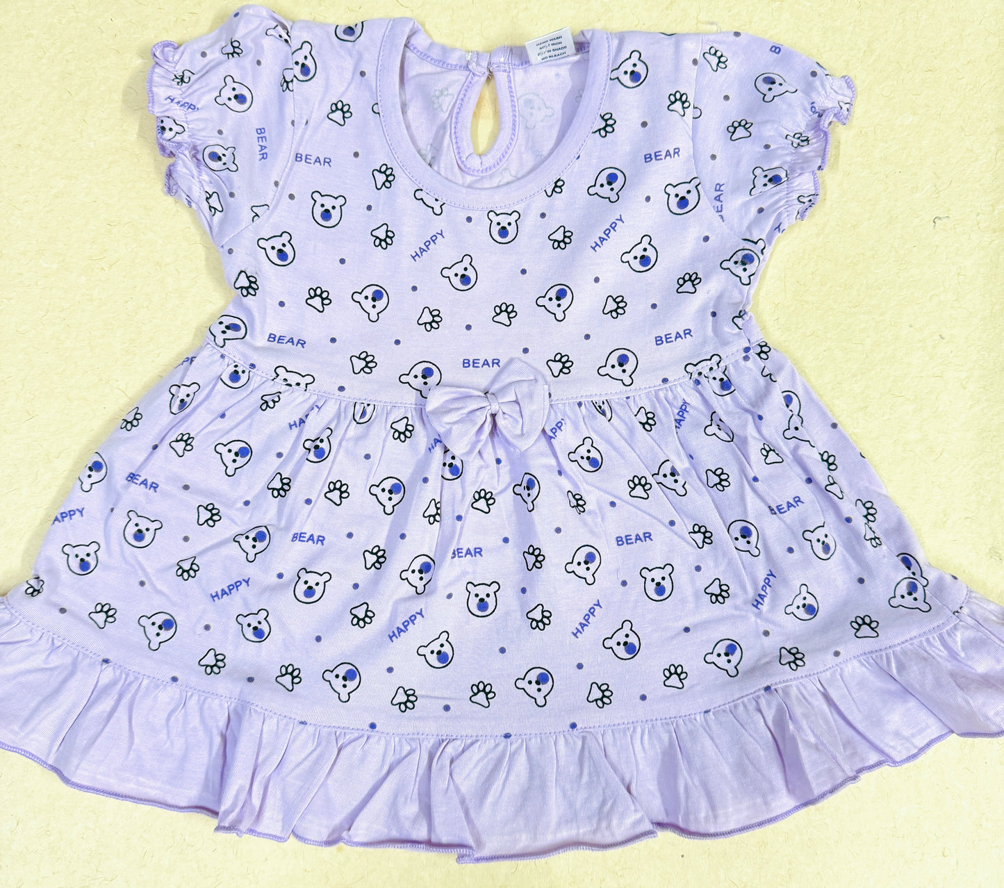 Lavender Bear Print Dress & Bloomer Set for Baby Girls ( 6-9) Months