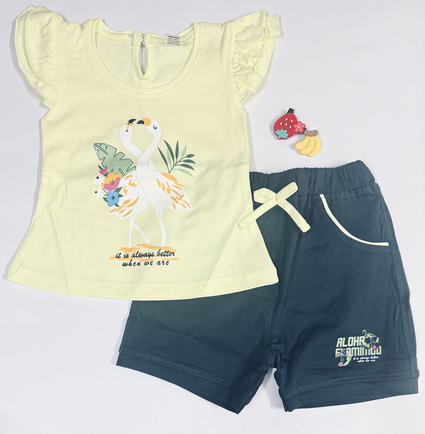 Yellow Flamingo Summer Co-Ord Set for Baby Girls – Size M (6–9 Months)