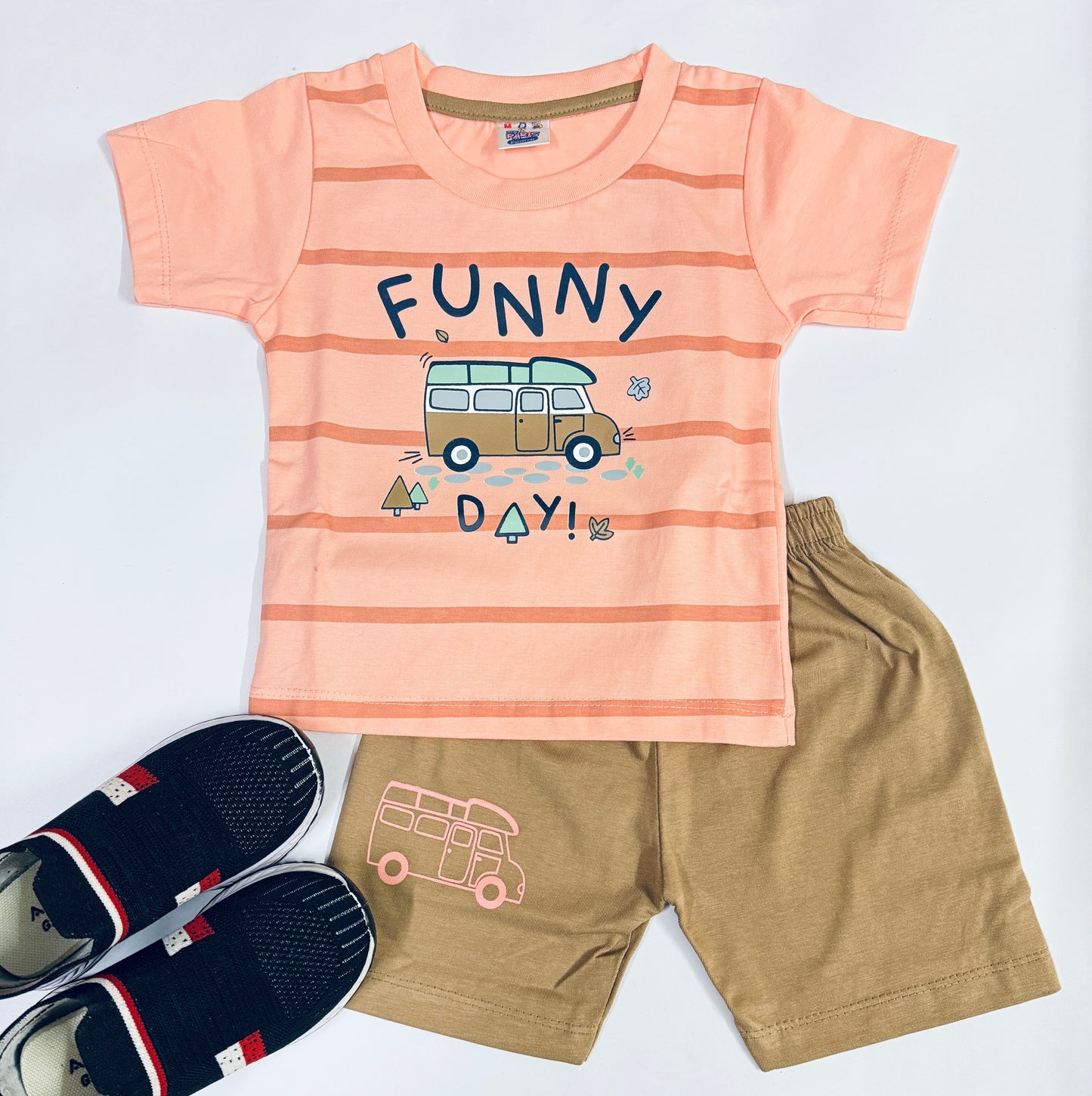 Baby Boys' Cotton Co-ord Set – "Funny Day" T-Shirt & Shorts (Size M: 6–12 Months)