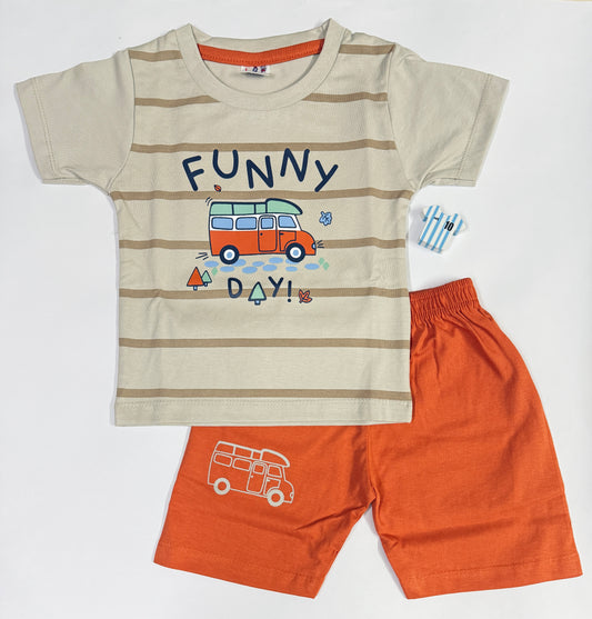 Baby Boys T-Shirt and Shorts Set – "Funny Day" Print – Size L (12–18 Months)
