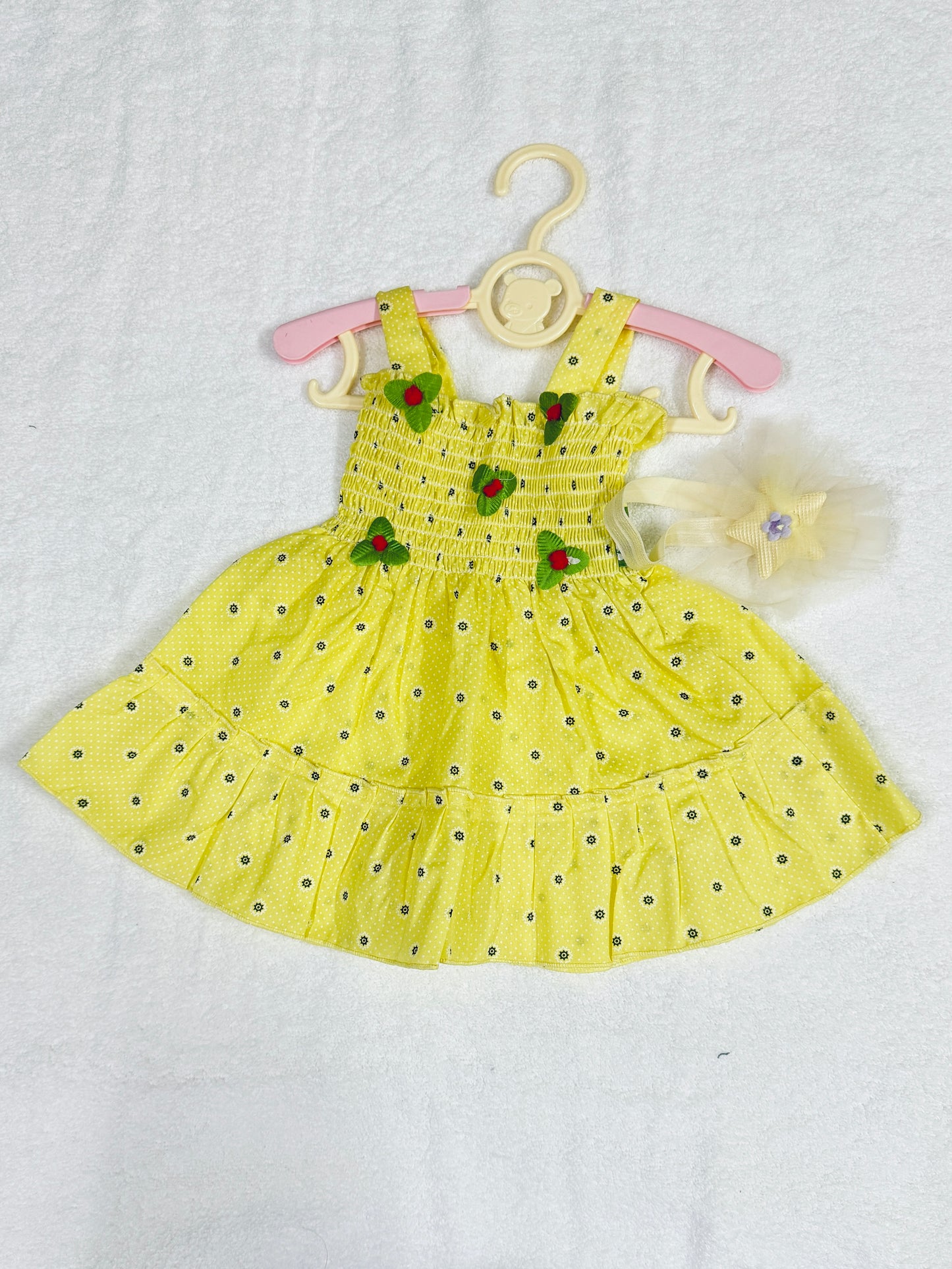 Combo Pack – 3 Baby Girl Dresses (Pink, Blue, Yellow)