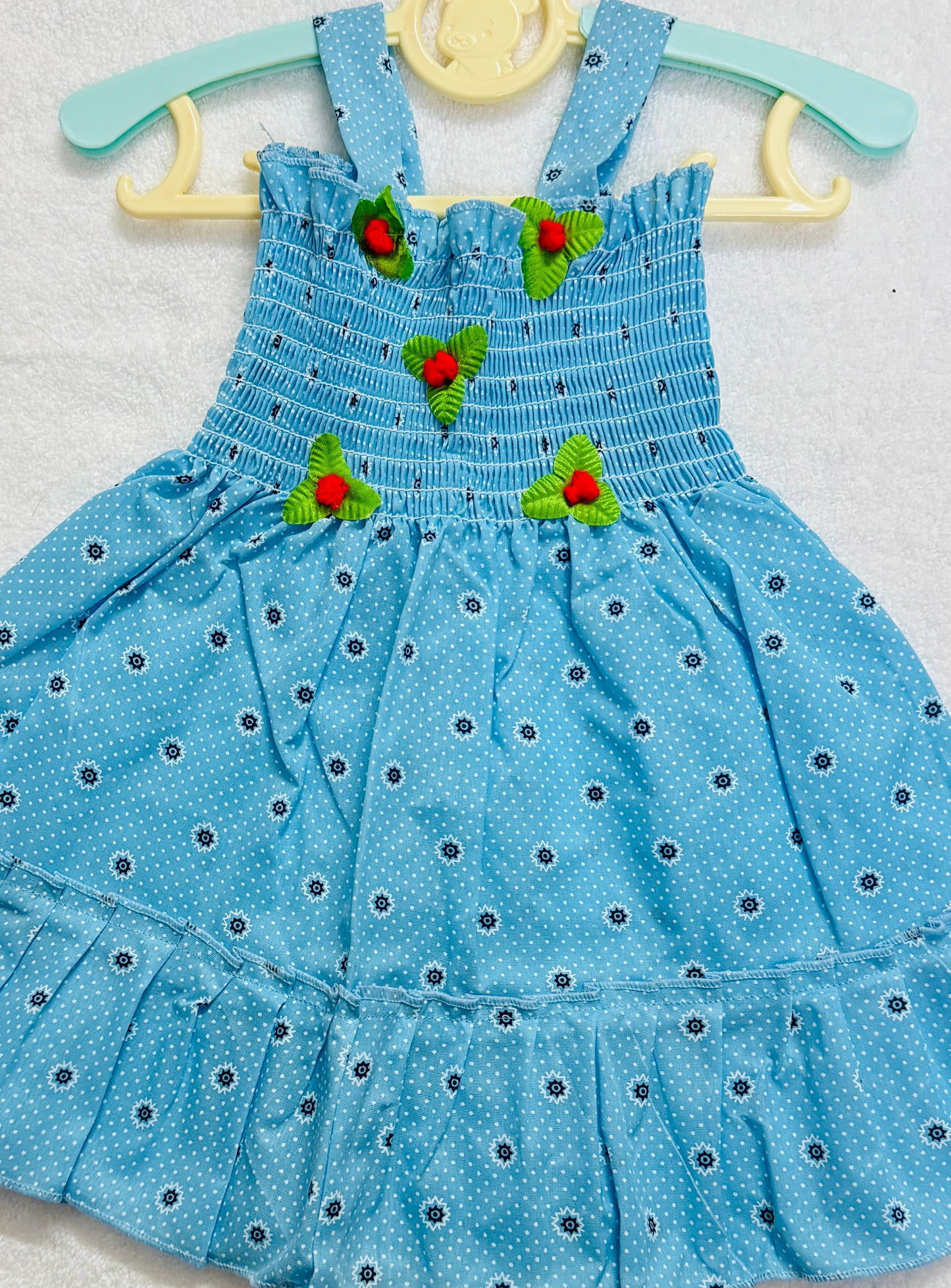 Combo Pack – 3 Baby Girl Dresses (Pink, Blue, Yellow)