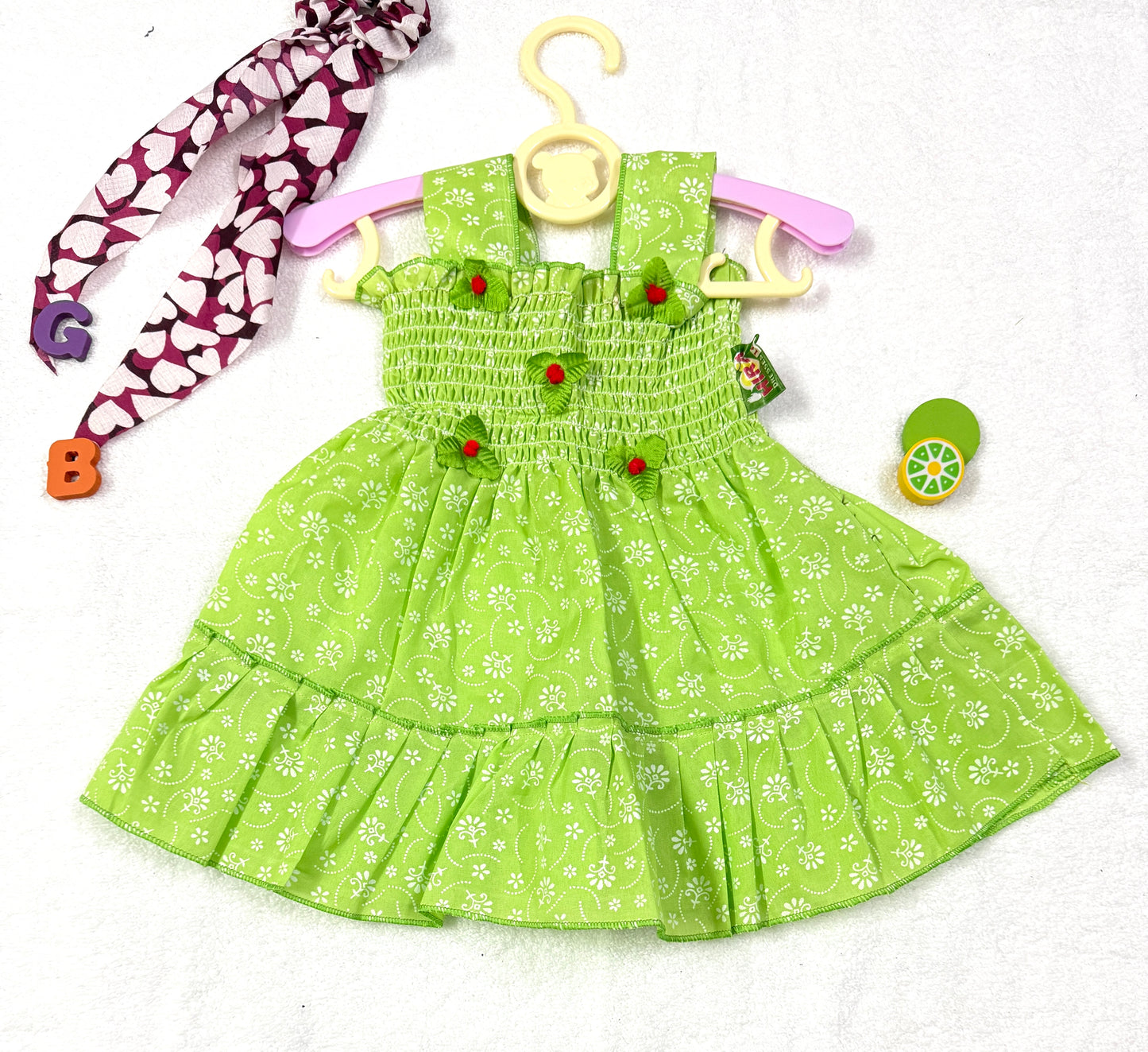Combo Pack – 3 Baby Girl Dresses (orange, yellow, green)