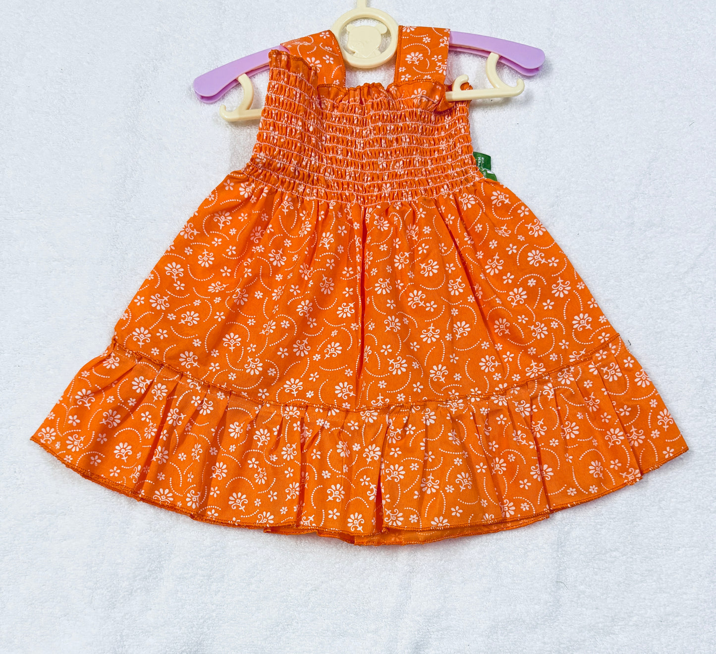 Combo Pack – 3 Baby Girl Dresses (orange, yellow, green)