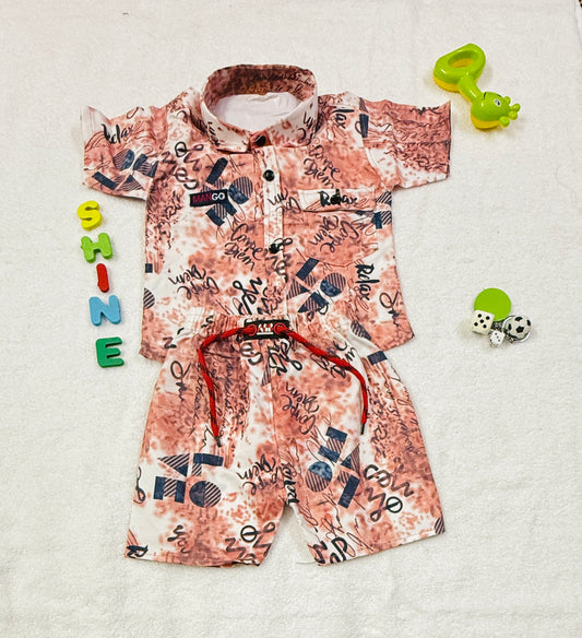 Stylish Printed Baby Co-ord Set (Shirt + Shorts) –  6–12 Months