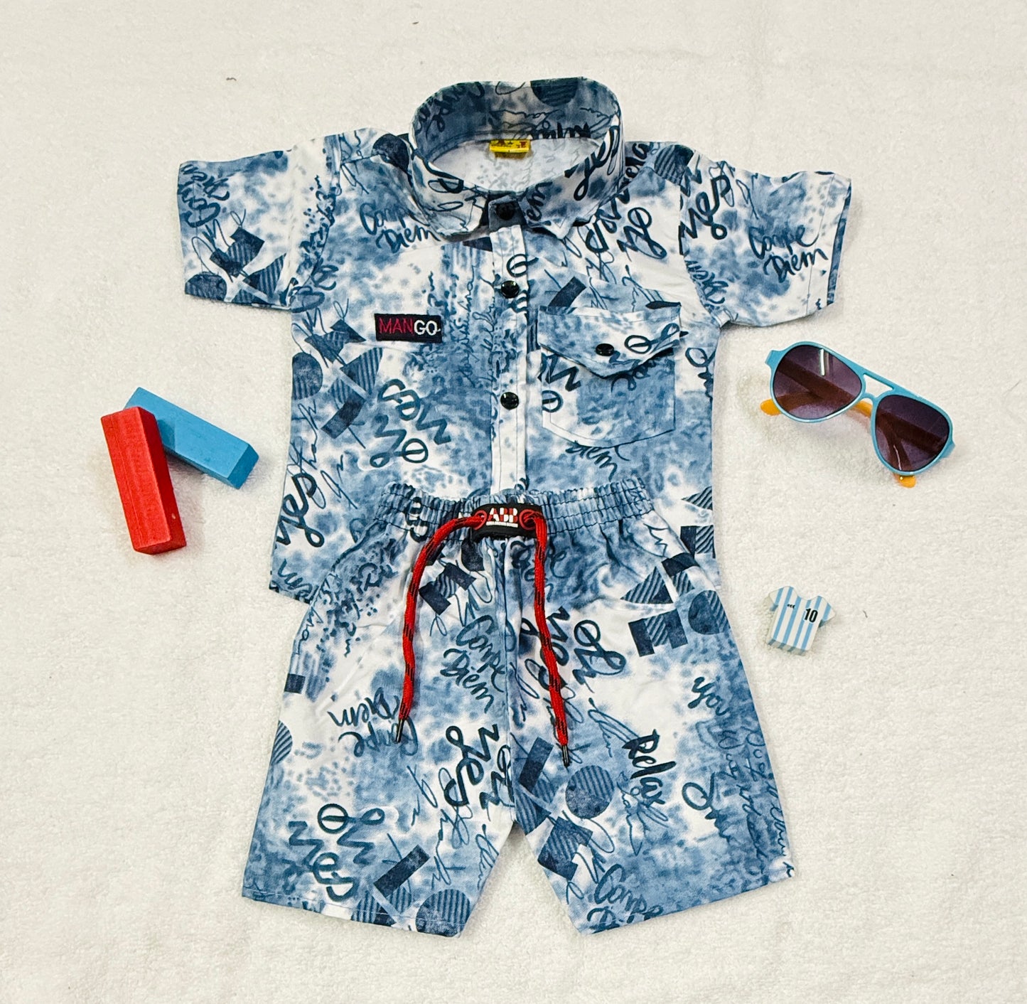 Stylish Printed Baby Co-ord Set (Shirt + Shorts) –  6–12 Months