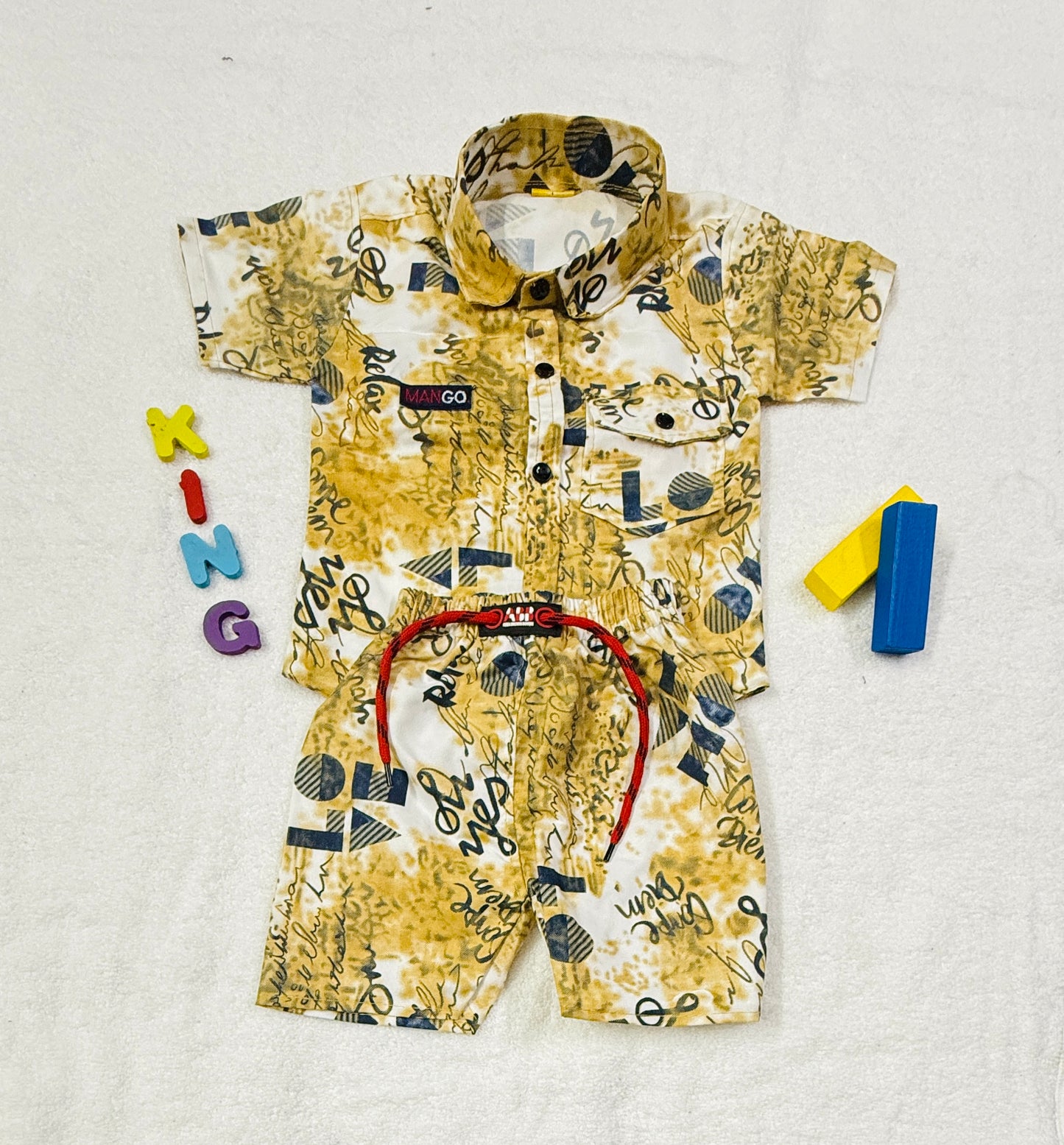Stylish Printed Baby Co-ord Set (Shirt + Shorts) –  6–12 Months