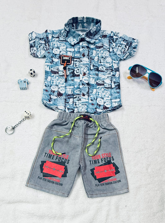 "Boys' Casual Shirt & Shorts Set