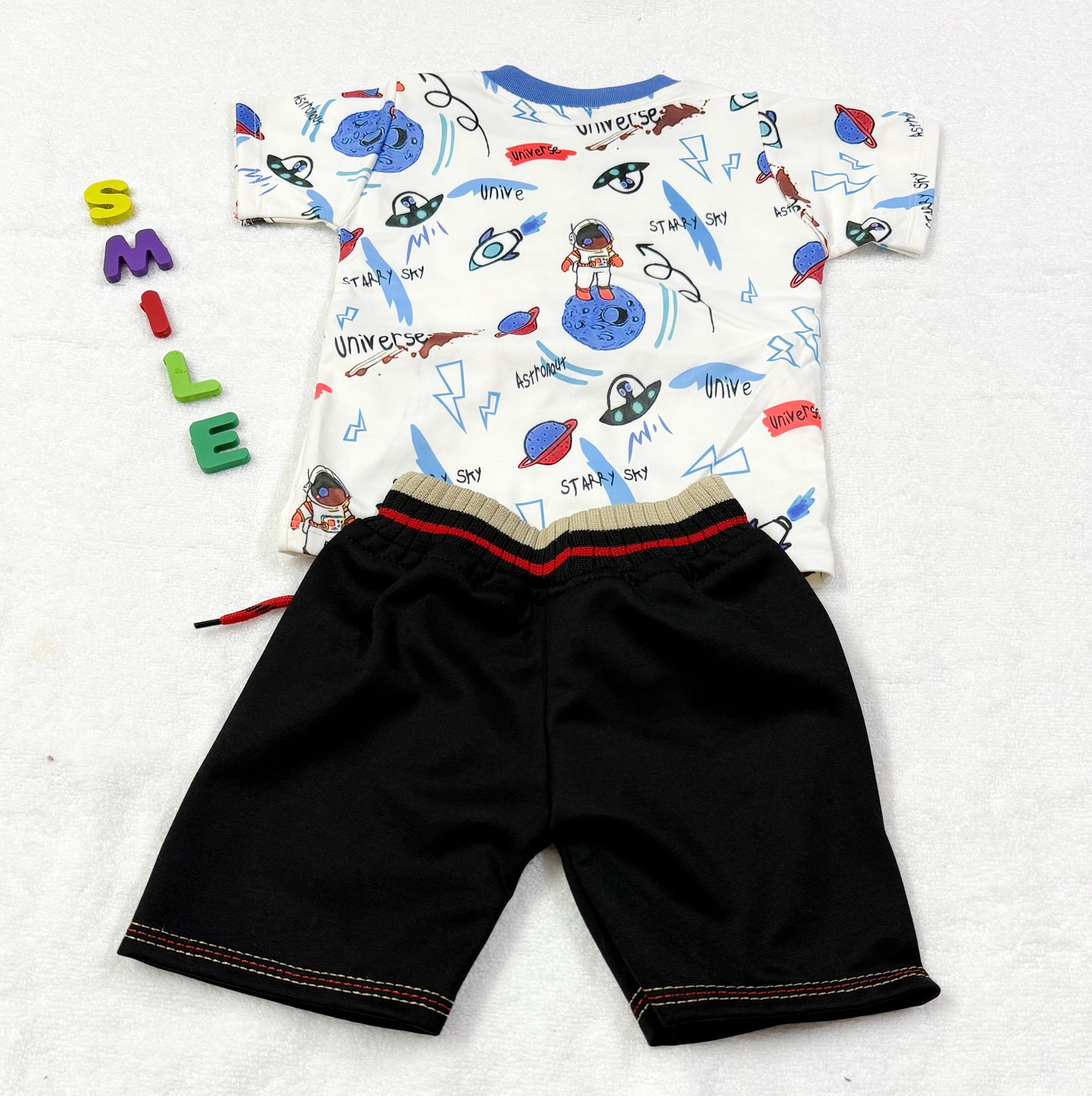 Baby Boy 2-Piece Set – Space Adventure Tee & Spiderman Shorts