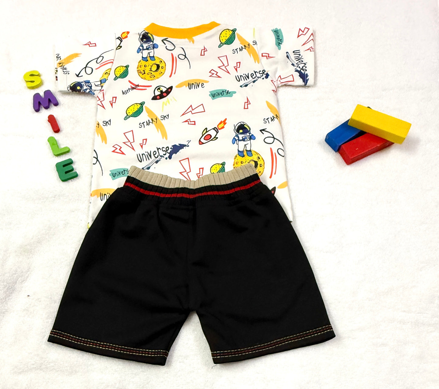 Baby Boy 2-Piece Set – Space Adventure Tee & Spiderman Shorts