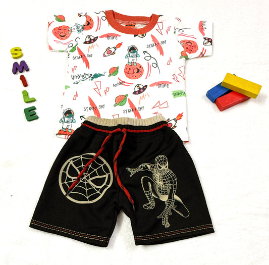 Baby Boy 2-Piece Set – Space Adventure Tee & Spiderman Shorts