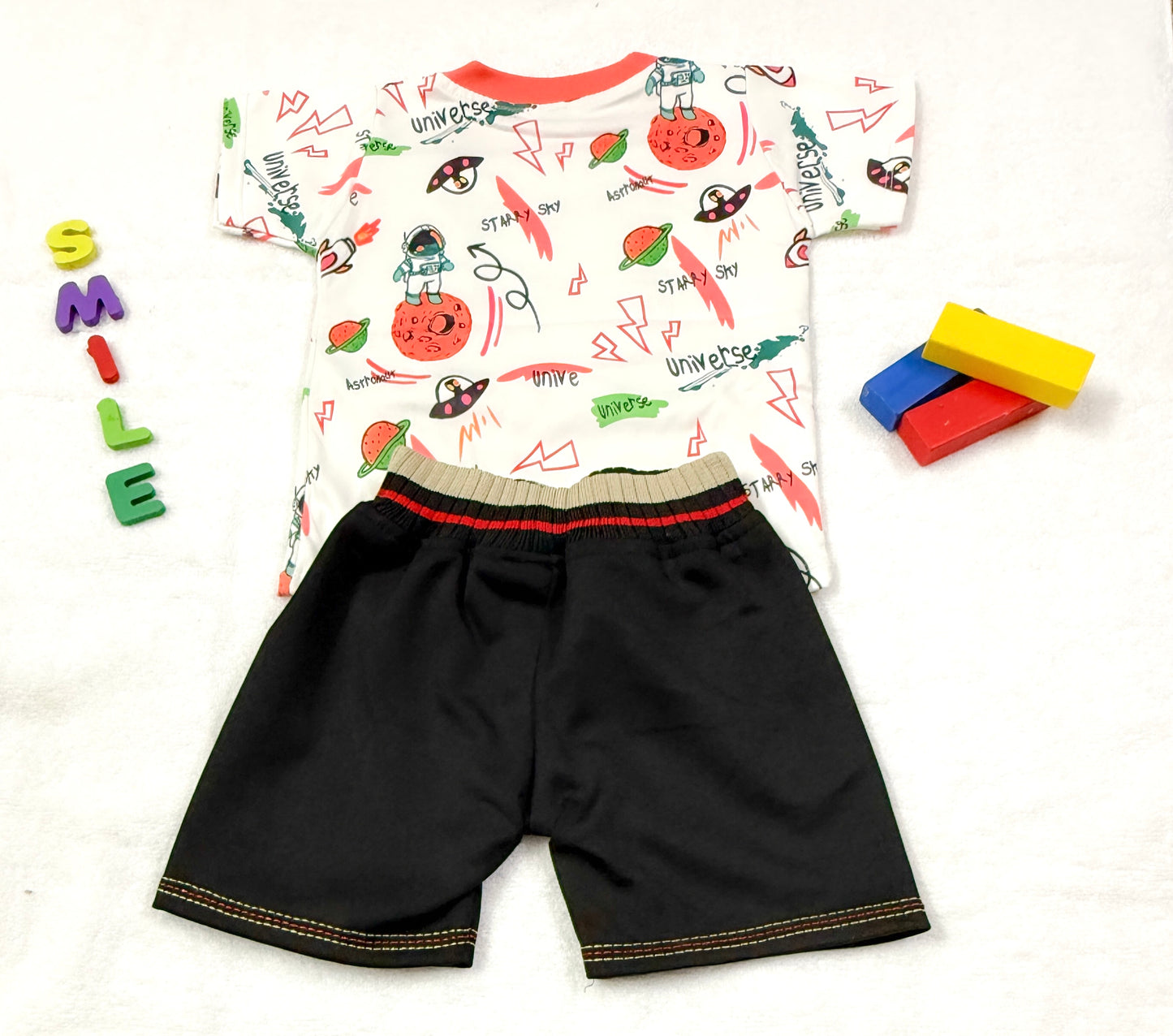 Baby Boy 2-Piece Set – Space Adventure Tee & Spiderman Shorts
