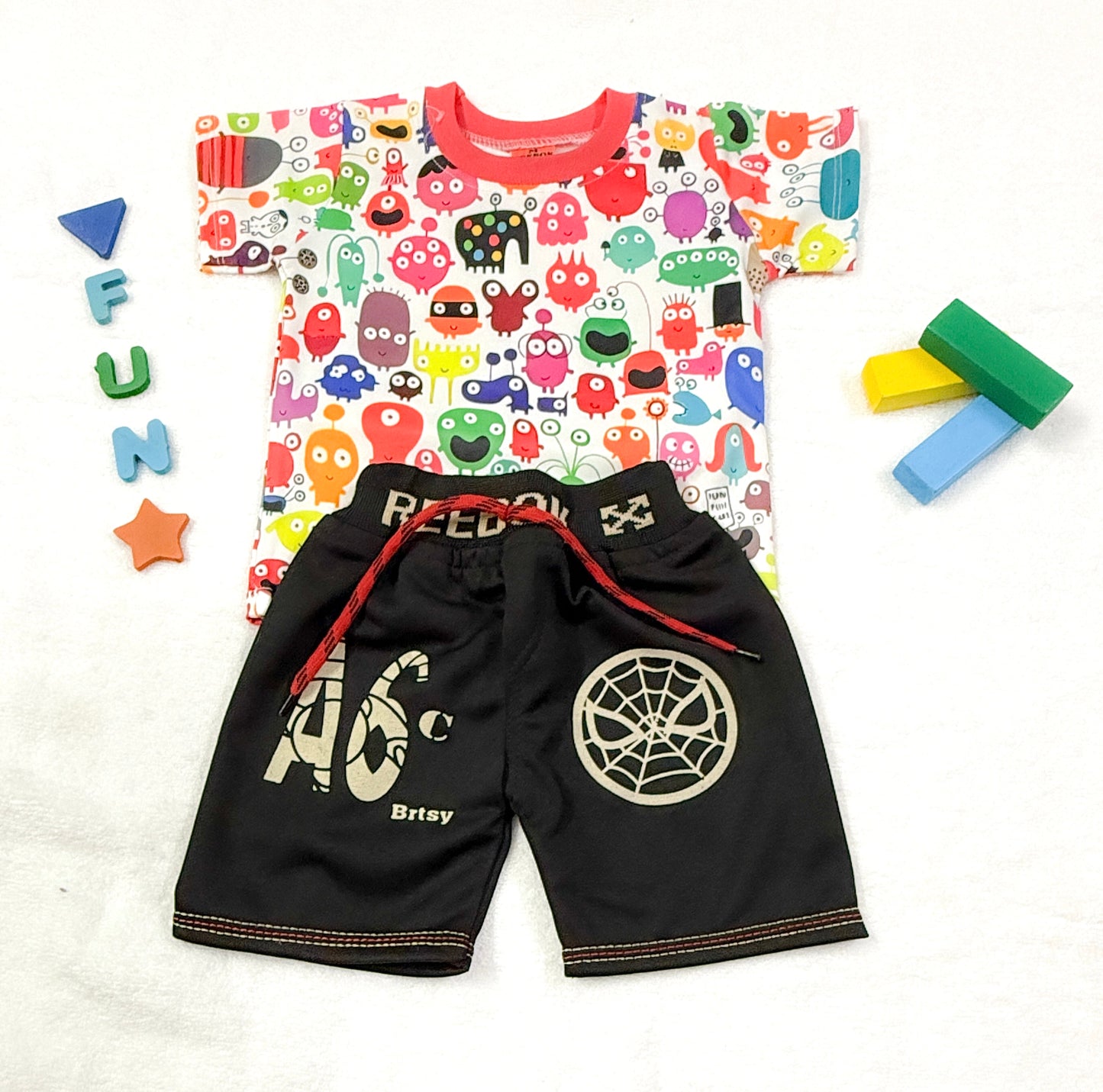 Baby Boy Printed T-Shirt & Shorts Set – Monster Fun Theme