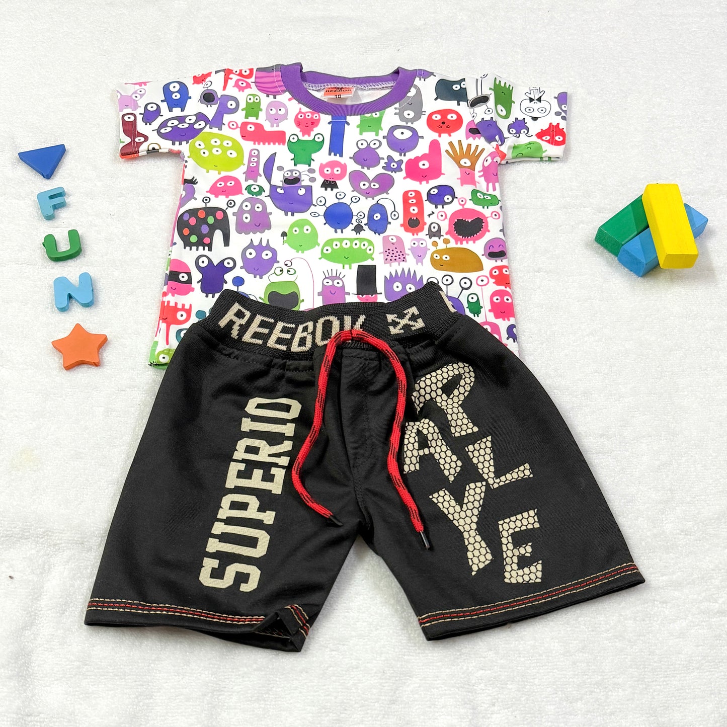 Baby Boy Printed T-Shirt & Shorts Set – Monster Fun Theme