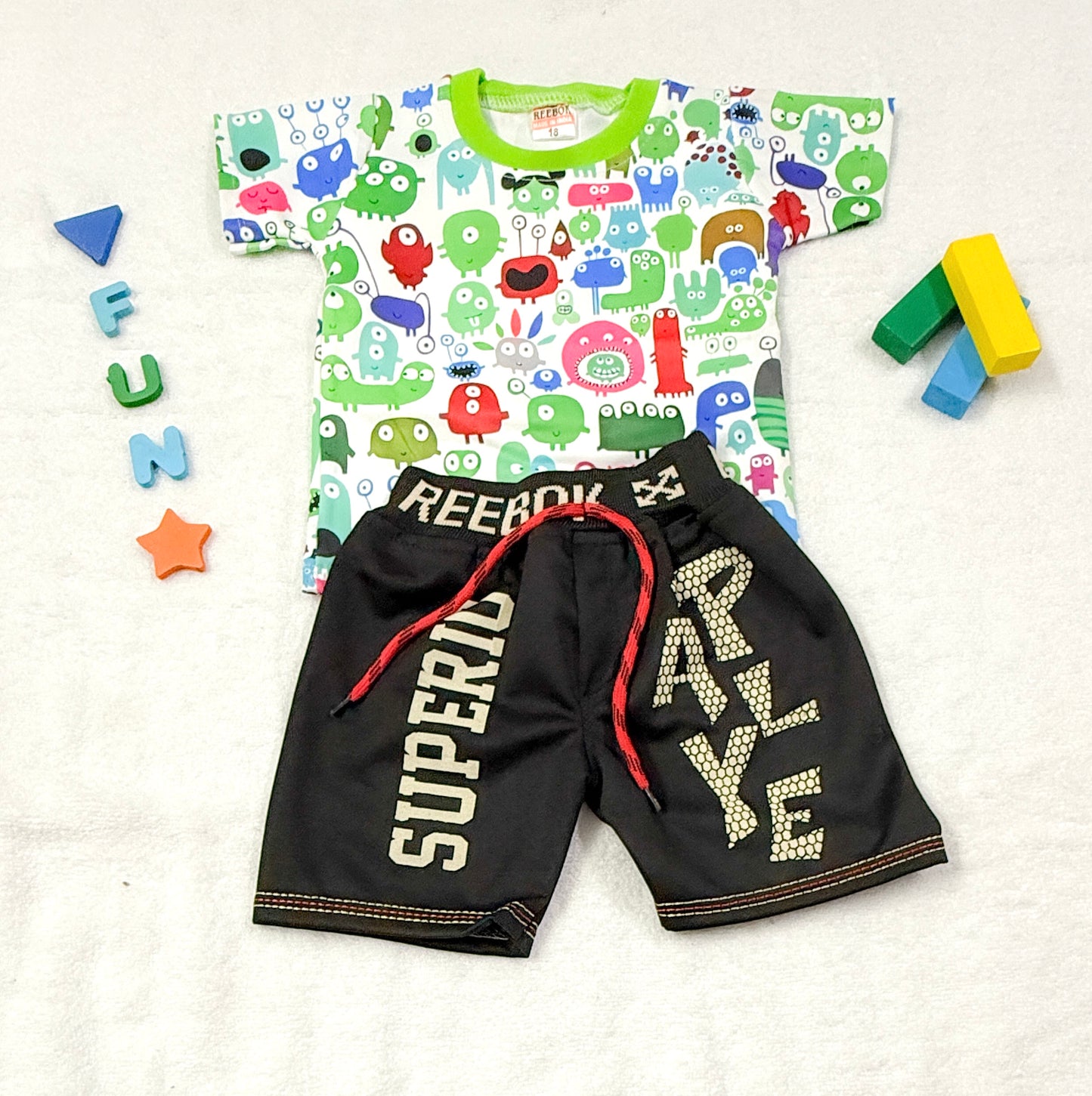 Baby Boy Printed T-Shirt & Shorts Set – Monster Fun Theme