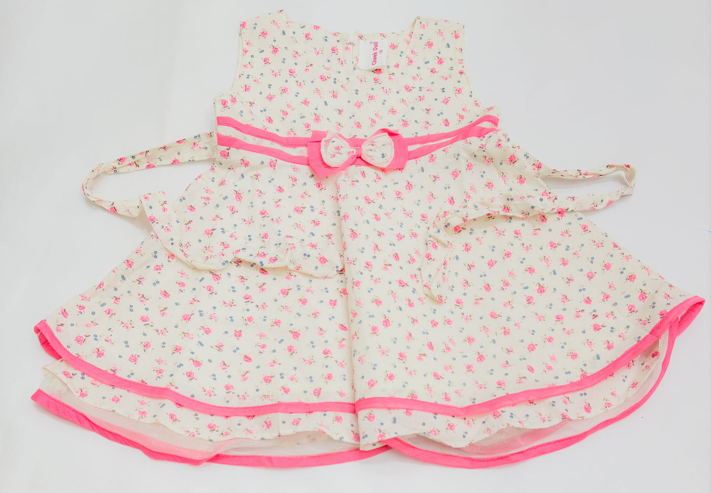 MINIHUG Floral Layered Baby Girl Frock with Pink Bow