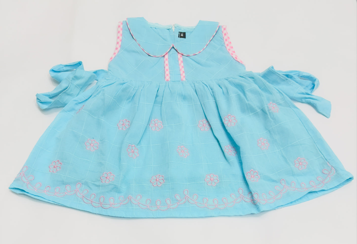 Floral Embroidery  Sky Blue Baby Girl Frock