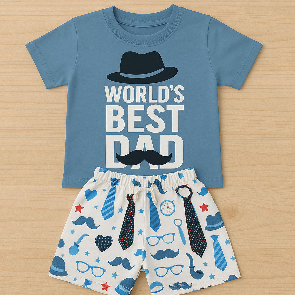 Mini Hug "World's Best Dad" Baby Boys' Cotton T-Shirt & Shorts Set - Blue