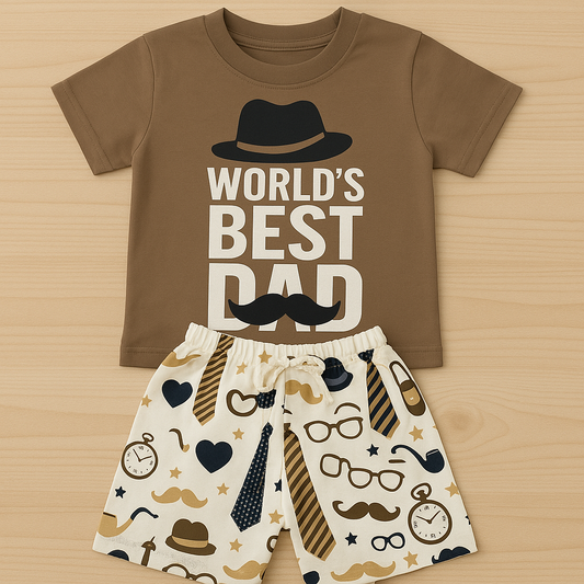 Mini Hug "World's Best Dad" Baby Boys' Printed Co-ord Set – Brown Edition
