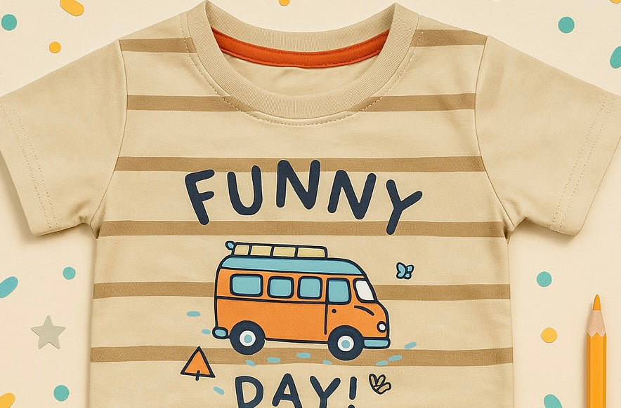 Mini Hug "Funny Day" Baby Boys' Co-ord Set – Beige & Orange Explorer Edition