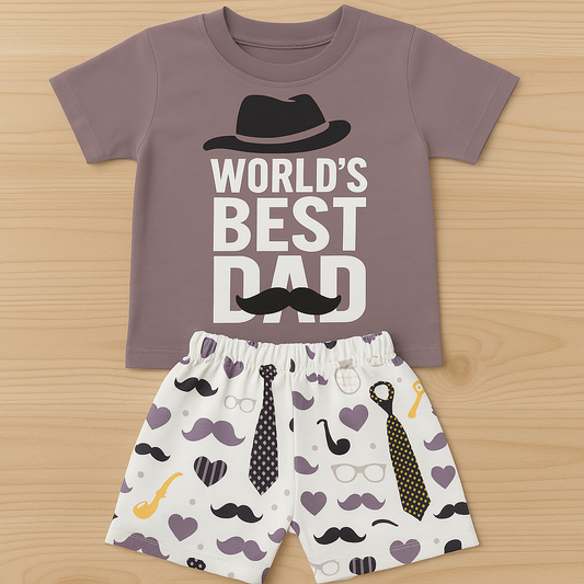 Mini Hug "World's Best Dad" Baby Boys' Co-ord Set – Purple Edition
