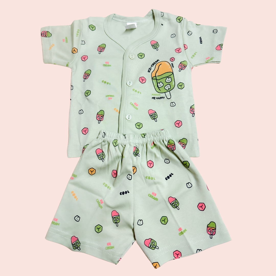 Mint Green Baby Summer Co-ord Set – Ice Cream Print (Size: 6–12 Months)