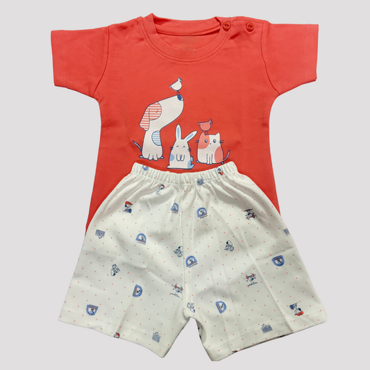 Tiny Trends Baby Unisex Animal Friends Printed T-Shirt & Shorts Set