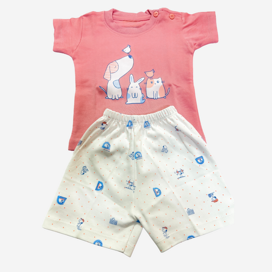 Tiny Trends Baby Unisex Animal Squad Printed T-Shirt & Shorts Set